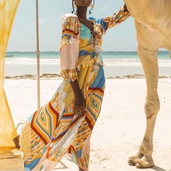 Asha Eleven x Anthropologie Soma Portals Mixed Geo Print L/S Maxi Dress NWT - Picture 1 of 12